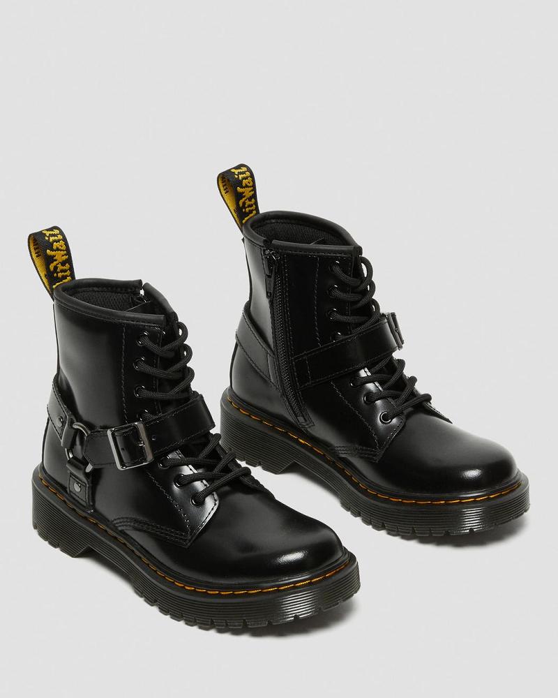 Dr Martens Junior 1460 Harness Læder Fritidsstøvler Børn Sort | DK 658TCE